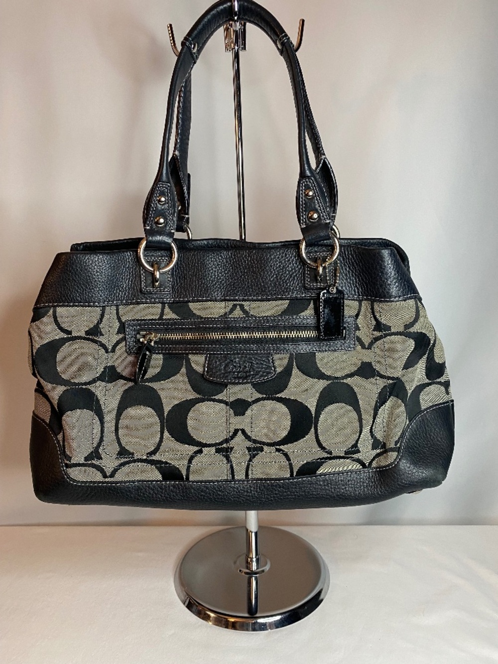 Vintage Coach Logo Black & Gray Satchel